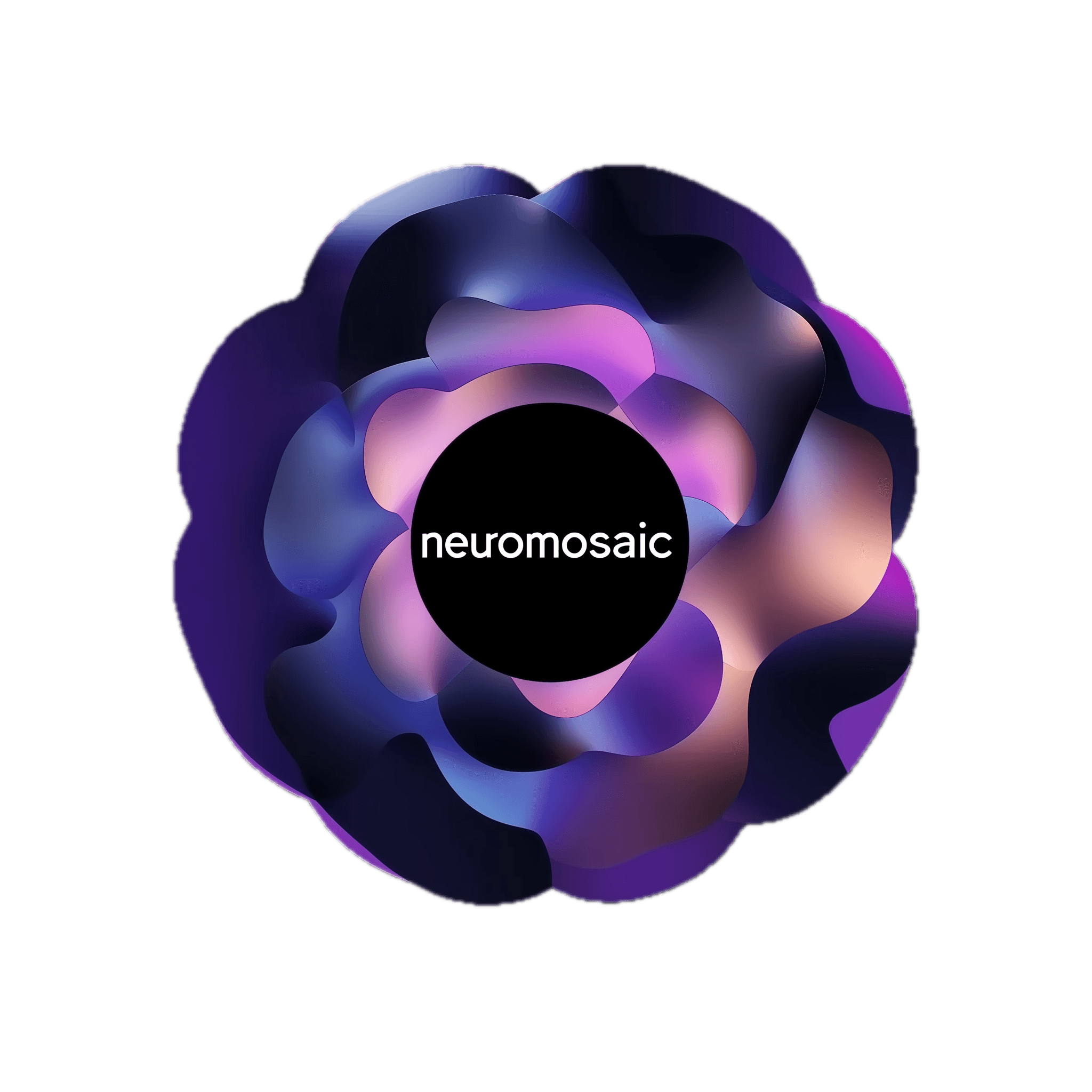 Original Neuromosaic identity rendering with interlocking violet and blue forms around the product name