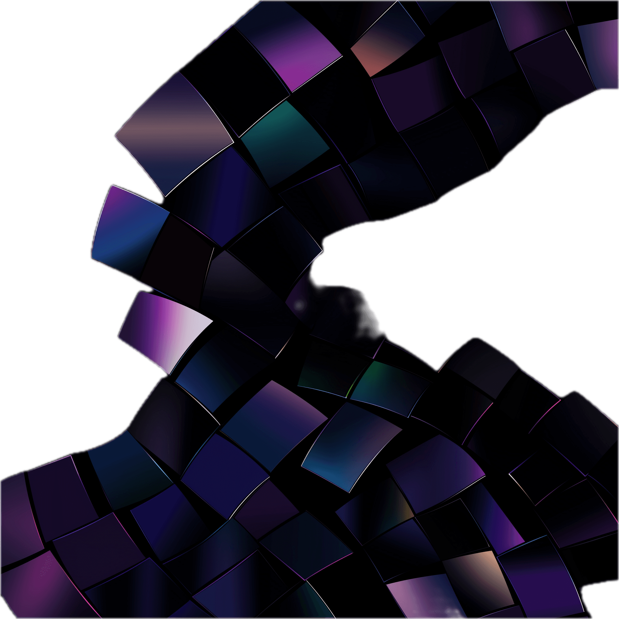 Original Neuromosaic website artwork composed of reflective violet, teal, and blue tiles