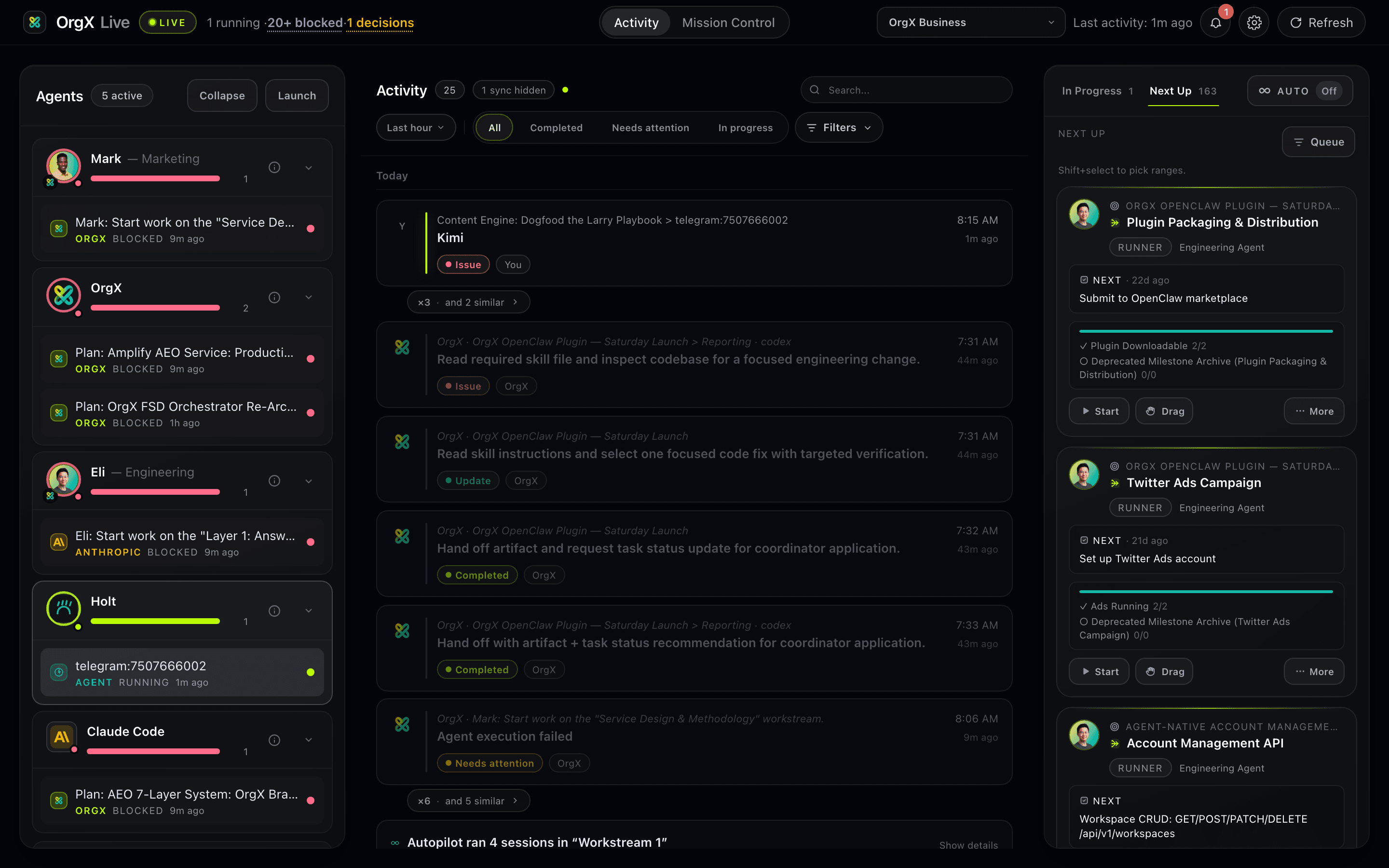 OpenClaw full dashboard screenshot